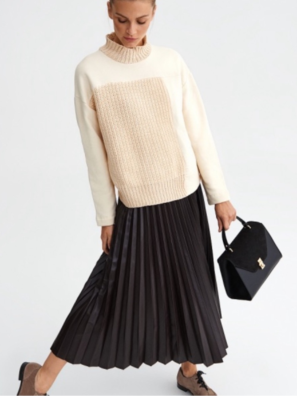 Zara Cream Knit Textured Crochet Oversized Sweater